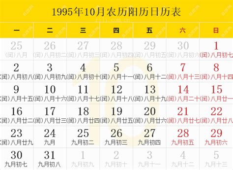 1995 天干地支|1995年日历带农历表，1995猪年阴阳历对照表，1995年每日天干。